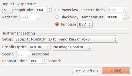 ETC parameter dialog