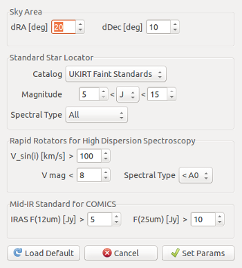 Standard Search parameters dialog