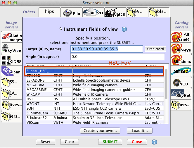 HSC FoV in the list