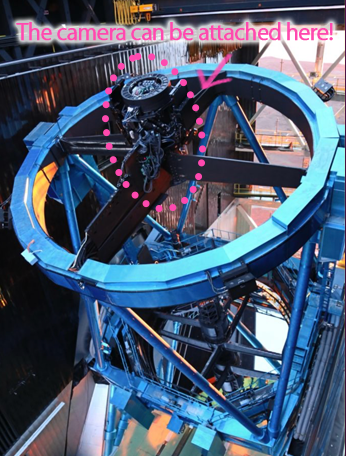 Subaru Telescope with a camera at prime focus.