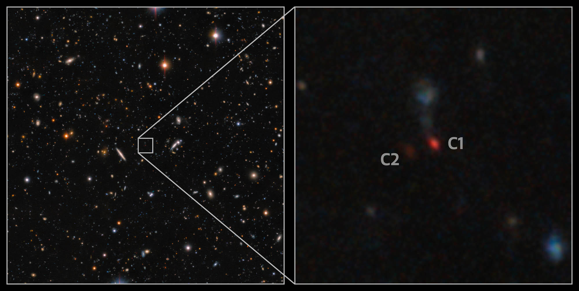 「宇宙の夜明け」に合体する双子の巨大ブラックホールを発見 図